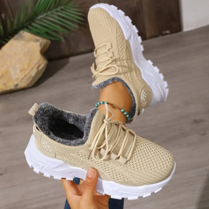 Zapatillas térmicas de inviern - Knit Fabric Lace Up Sneakers reseña y precio